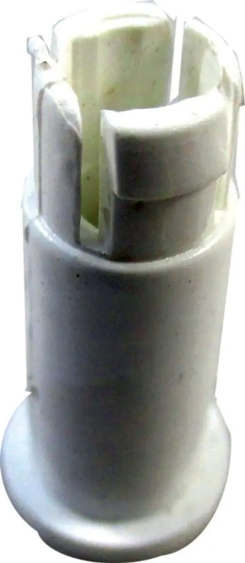 Weißer Lagerbolzen, kompatibel mit WRS-System, präsentiert von der Marke Wolf. Das Produkt hat eine zylindrische Form mit Griff-ähnlicher Öffnung oben.